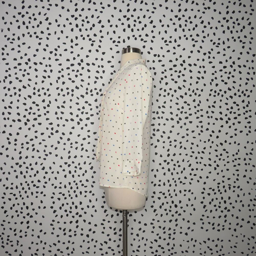 Modcloth Eye Love U Tie Neck Quirky Print 3/4 Sleeve Blouse - Picture 5 of 10